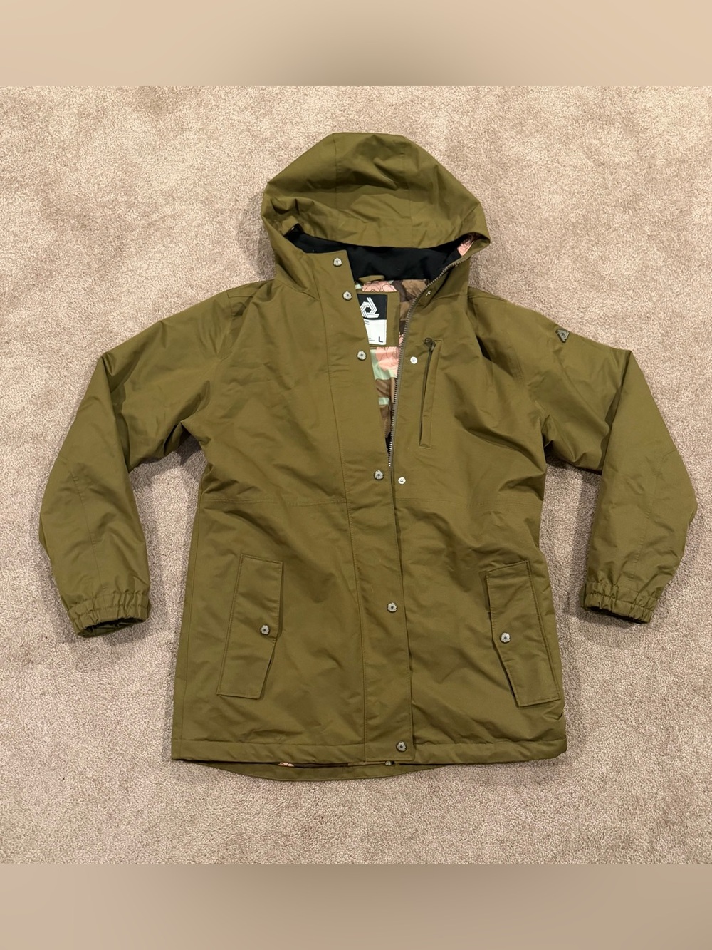 Aperture 10K Snowboard Jacket L Olive Green Floral Lined Waterproof